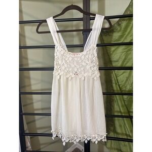 Vintage Y2K Camisole F Cera Hilrsoz Ivory Sheer Lace Chiffon Women Small Petite